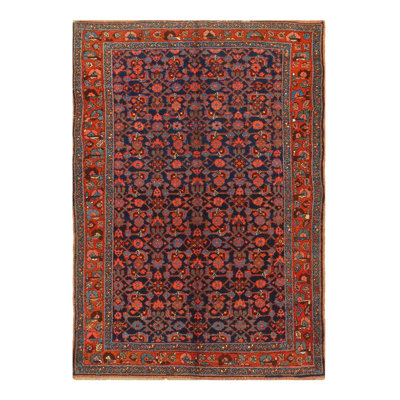 Tapis bleu marine / rouge à motif oriental en laine / coton 4 pi 6 po x 7 pi 6 po Oriental