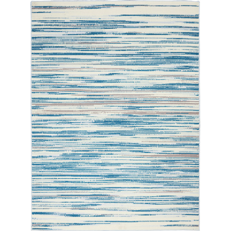 Tapis bleu abstrait tissé à la machine Poyen, Rectangle 6 pi x 9 pi