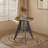 Round Cafe Table - 23.62" Oak Wood Top, Metal Frame, 27.6" High, Modern Industrial Bounaga For Kitchen, Home Office, Bistro, Compact For Space Saving