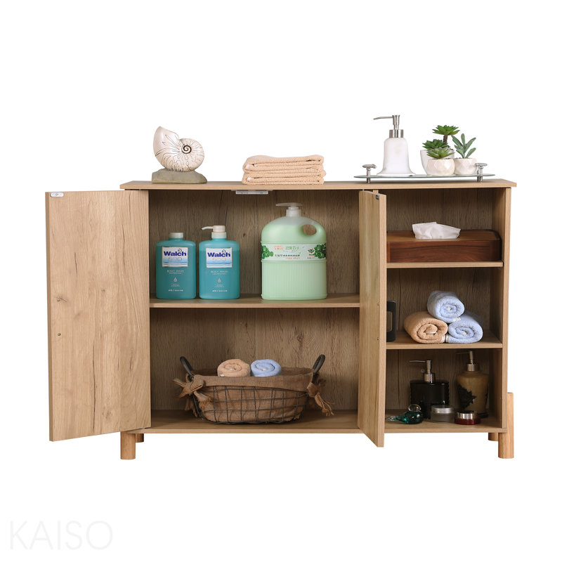 Armoire de rangement Mid-Century moderne avec portes en rotin tissé, tablettes ouvertes et tablettes réglables - parfaite pour le salon et la salle à manger