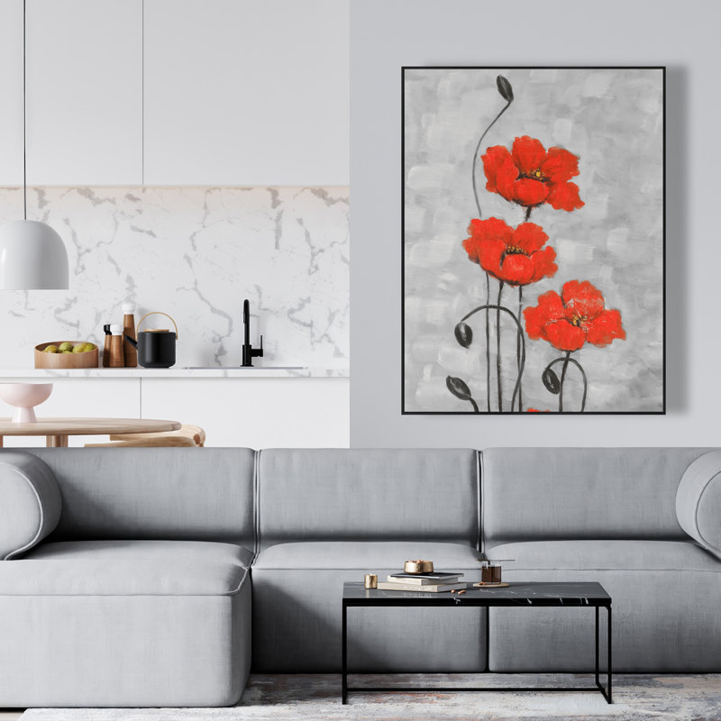 Big Red Flowers - Modern Framed Canvas for Home Decor
