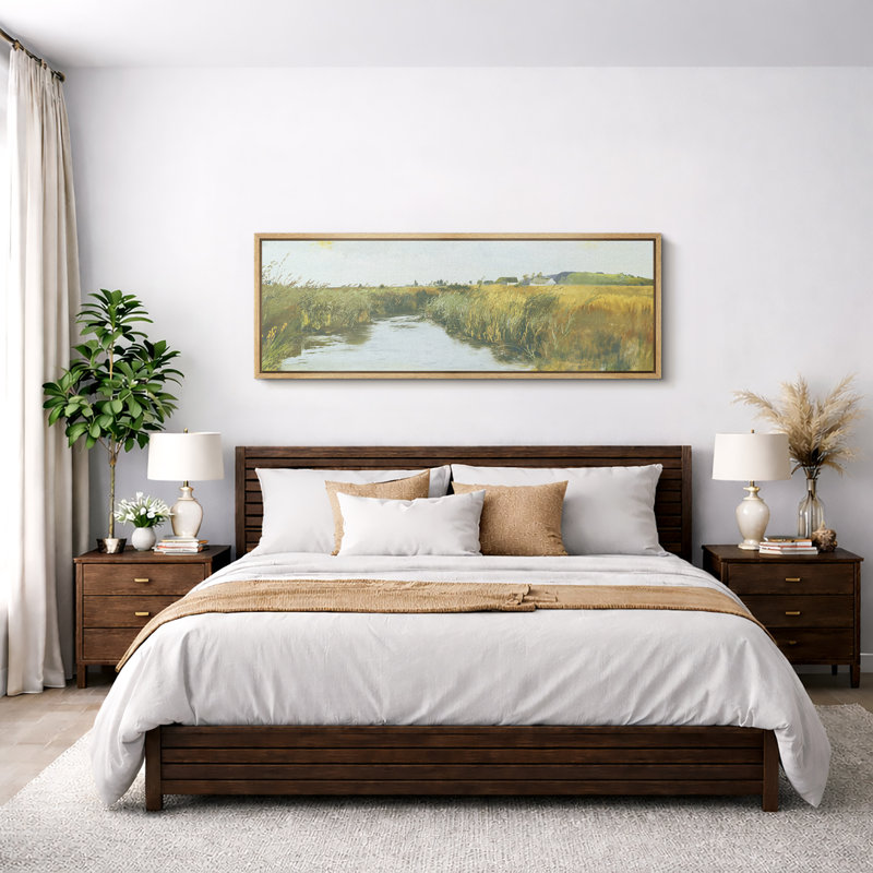 Peaceful Countryside River with Golden Fields, H 20 po x l 60 po, Naturel