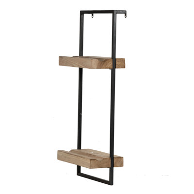 Étagère à deux tablettes 12 x 6 x 27 po en fer industriel et en bois avec rainures en plaque de 12 x 6 x 27 po