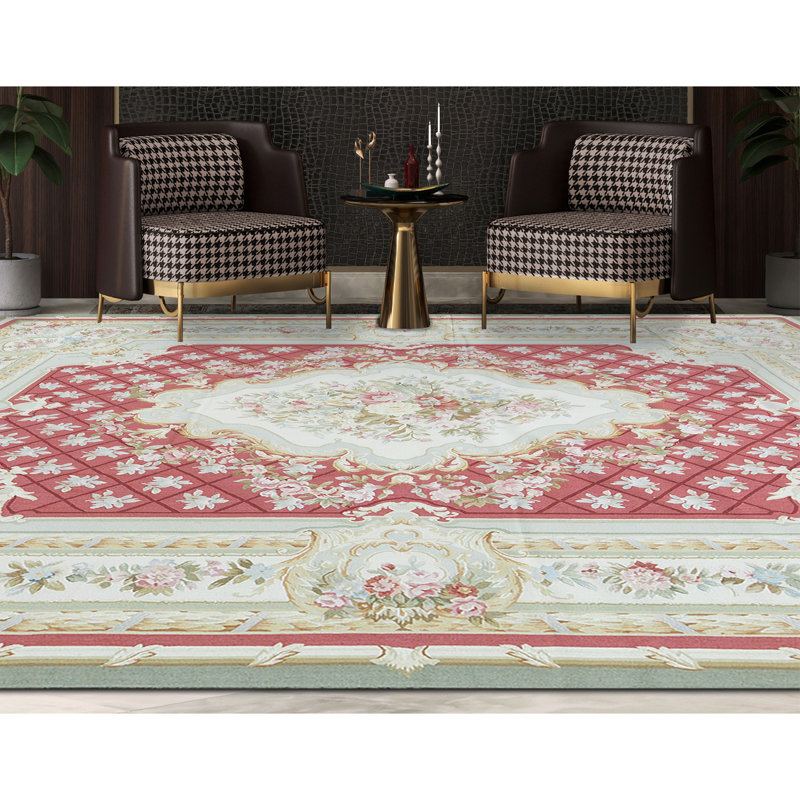 Hand-Knotted High-Quality Ivory and Red Area Rug