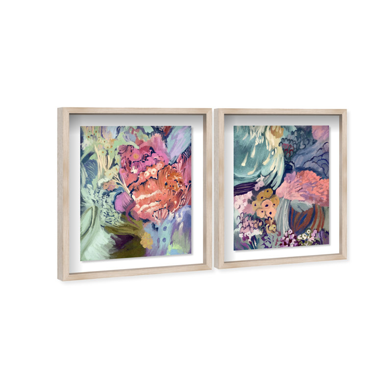 Abstract Botanicals Set Set by Oliver Gal, 63"H x 51"W, Natural Oak Shadowbox