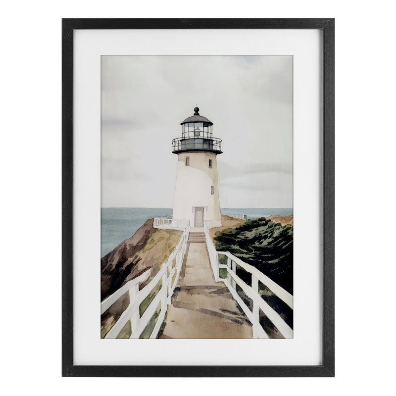 Aquarelle, sentier du phare, reproduction encadrée sous verre, conception de Sissi et Seb, H 20 po x l 14 po