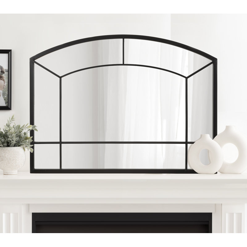 Arched Window Pane Wall Mirror, Black