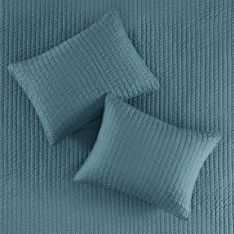 3 pièces de courtepointe pour lit double / grand lit en sarcelle - microfibre, rembourrage en coton, réversible, piqûre à point, crée une chambre paisible, comprend et 2 taies décoratives pour la microfibre avec rembourrage, courtepointe Channel, décore