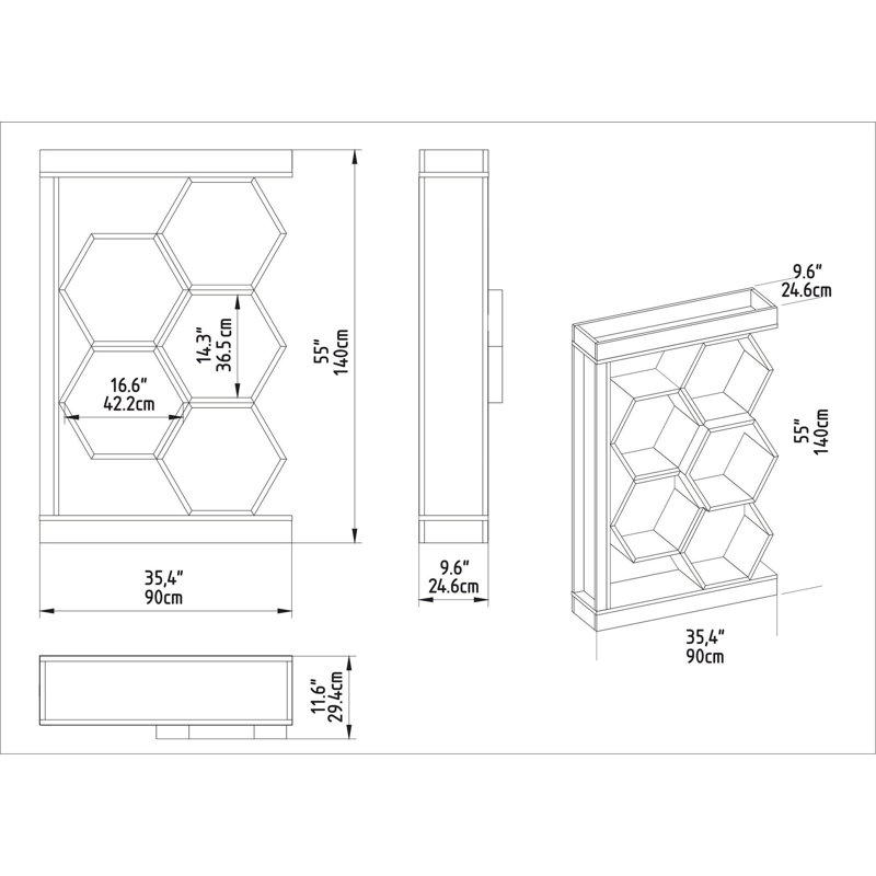 Bibliothèque moderne géométrique, chêne et blanc, 35,4 x 9,7 x 55,1 pouces | 100% panneau de particules enduit de mélamine, épaisseur: 0,7 pouce | Solution de rangement élégante pour la maison et le bureau, design durable et élégant
