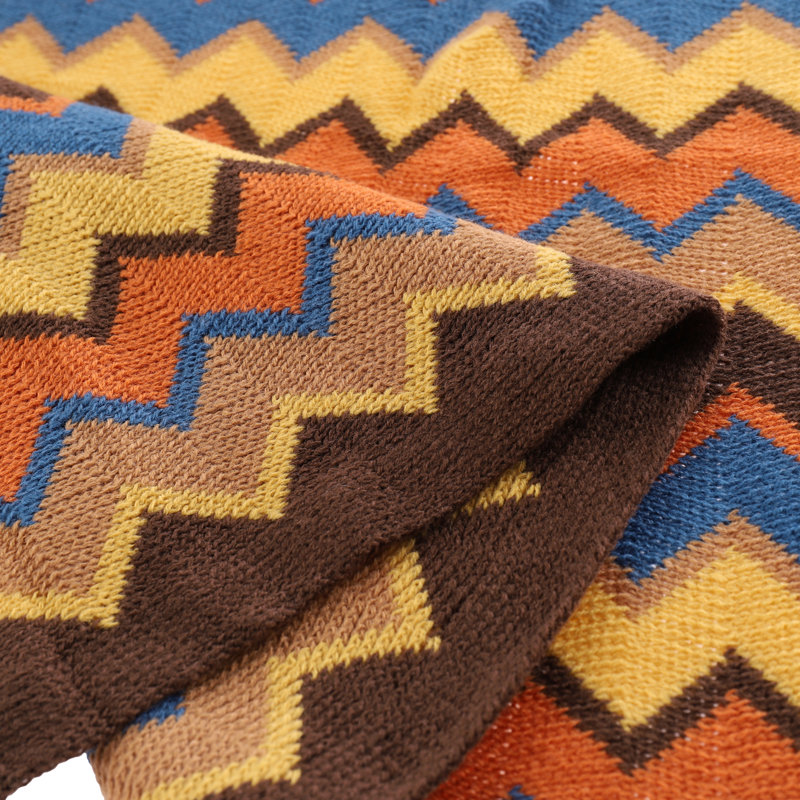 Boho Multicolor Knitted Acrylic Throw Blanket with Tassels, 50" x 60"