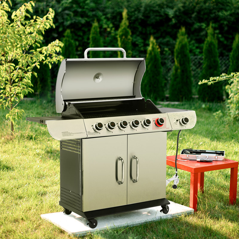 Royal Gourmet 6-Burner Gas Grill with Sear Burner and Side Burner with Cover, Silver