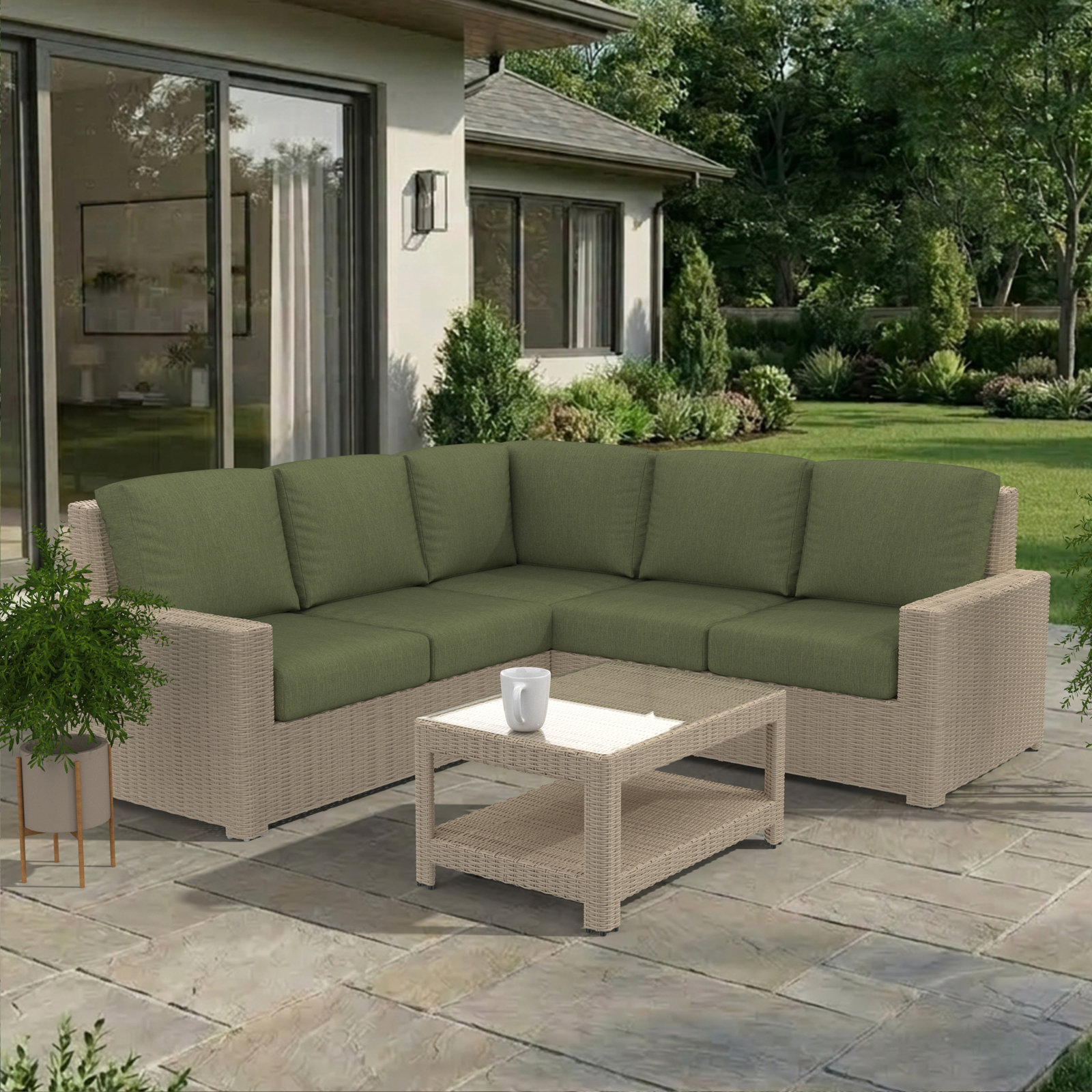 Henri 91" Patio Sectional Set, Canvas Fern