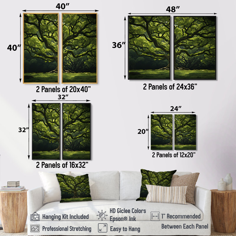 Chêne vert, puissance de la forêt - art mural vert, H 36 po x l 48 po, Impression encadrée flottante, Noir