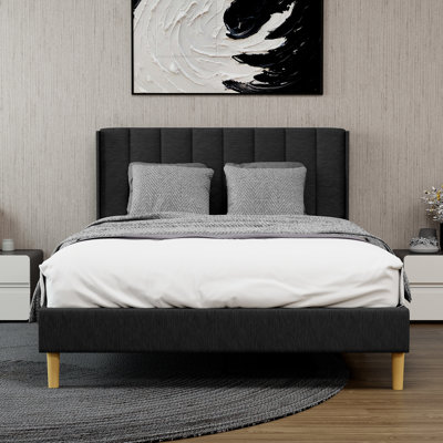 Eriksay Low Profile Upholstered Platform Bed with Wingback Headboard