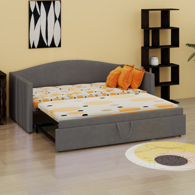 Daybed With Extended Pop Up Trundle, Upholstered Sofa Bed Daybed, Space-Saving To  Design,  For Guest Room, Velvet