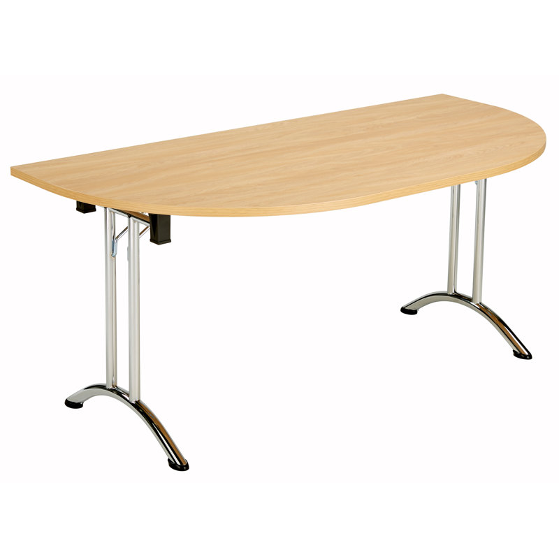 Buariki Half-circle 4 Person 160cm L Modular Training Table, Chrome, Oak