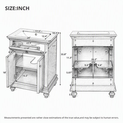 Meuble-lavabo moderne de 24 po avec lavabo en céramique