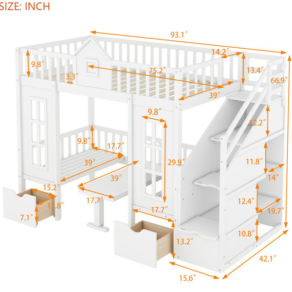 Latitude Run® Twintwin Bunk Bed With Desk In Grey, Long-lasting Wood ...