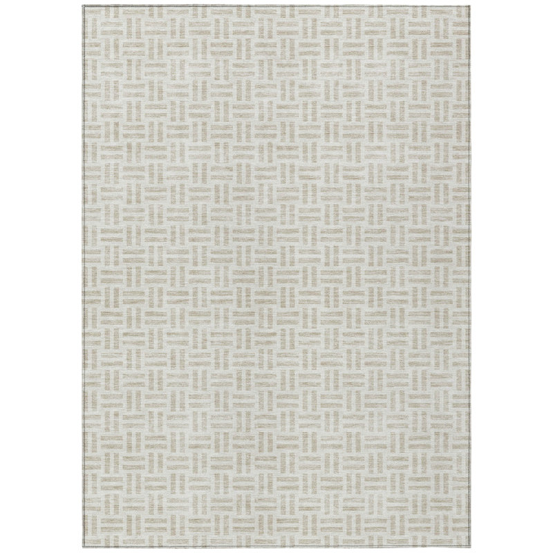 Tapis extérieur lavable à motif géométrique ivoire et beige 3 pi x 5 pi