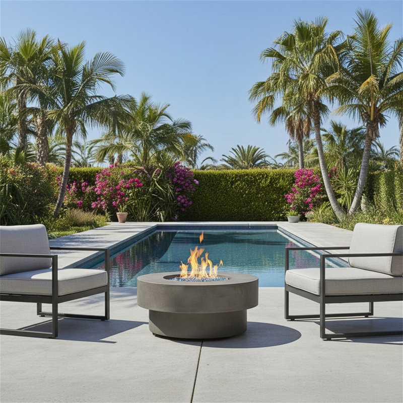 34-Inch Round Propane Fire Pit Table, 50,000BTU Outdoor Firepit Table For Outside Patio W/Round Burner Lid, Glass Rocks, Cover