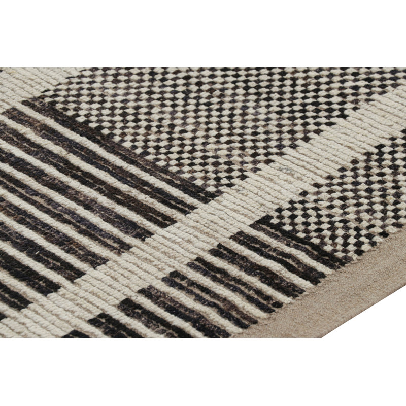 Rug & Kilim’S Textural Kilim In Black And White Stripes And Geometric Patterns, Rectangle 9'8" x 11'10"