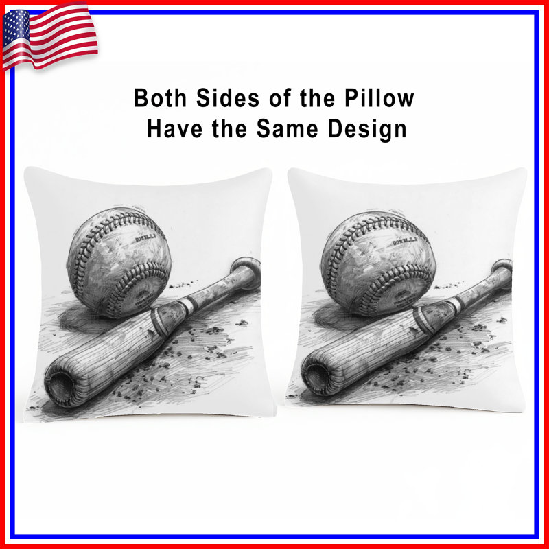 Coussins Baseball Bat And Ball, 14 X 14 pouces, Gris clair / noir
