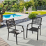 Randoil Outdoor Dining Chair, Patio Dining Chair of 2, Stackable Design, All-weather Iron Frame with Powder-coated Finish for Garden, Black