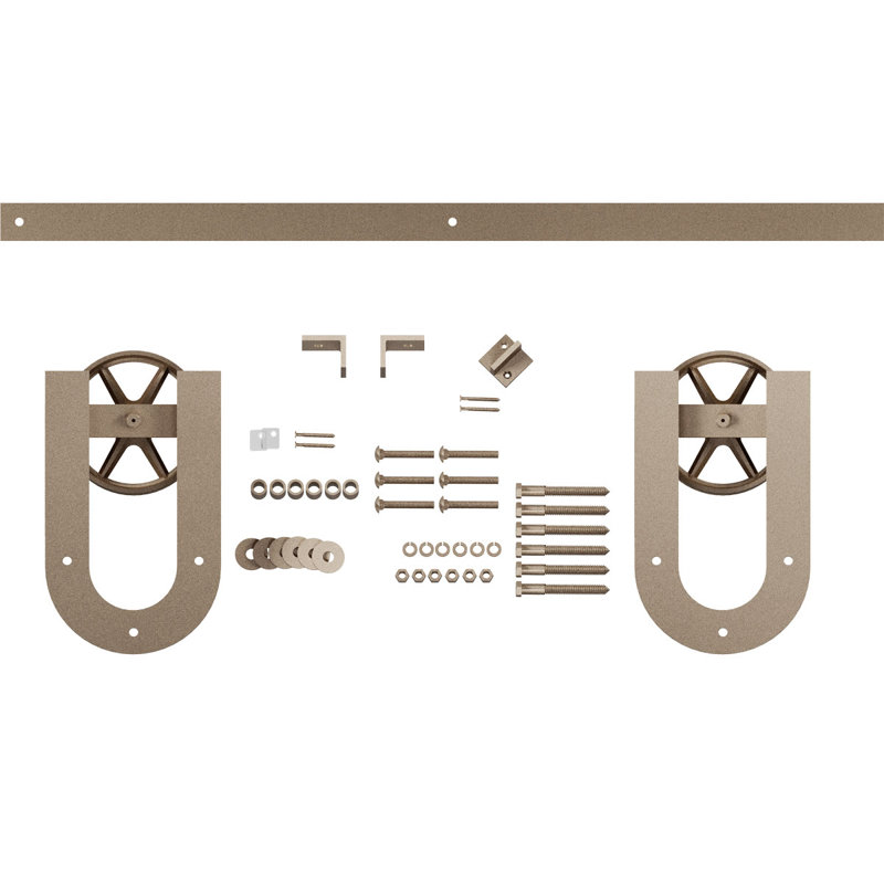 Ensemble de quincaillerie de porte de grange simple standard Premium Wagon Wheel Horseshoe, Bronze blanc, 84 po