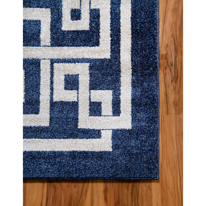 Tapis bleu foncé / beige Barreto, Tapis de couloir 2 pi 7 po x 10 pi