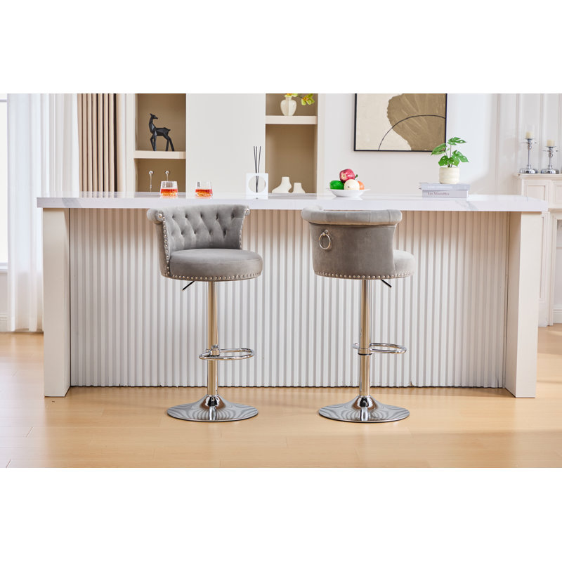 Tabourets de bar pivotants réglables avec pieds en métal argenté, Gris