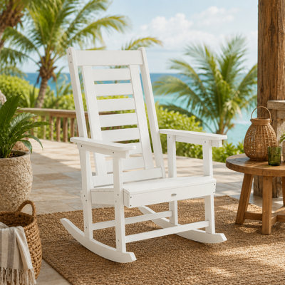 Ensemble de bascule de patio à lattes en PEHD à dossier haut avec accoudoirs larges 2 pièces Coastal Inspired