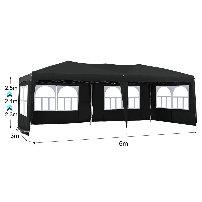 Asse 6m x 3m Metal Pop Up Gazebo, Black