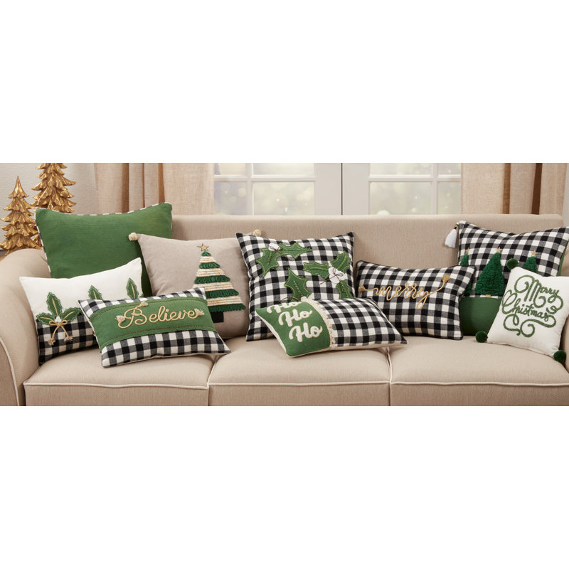 Green Buffalo Plaid Trees Embroidered Square Pillow