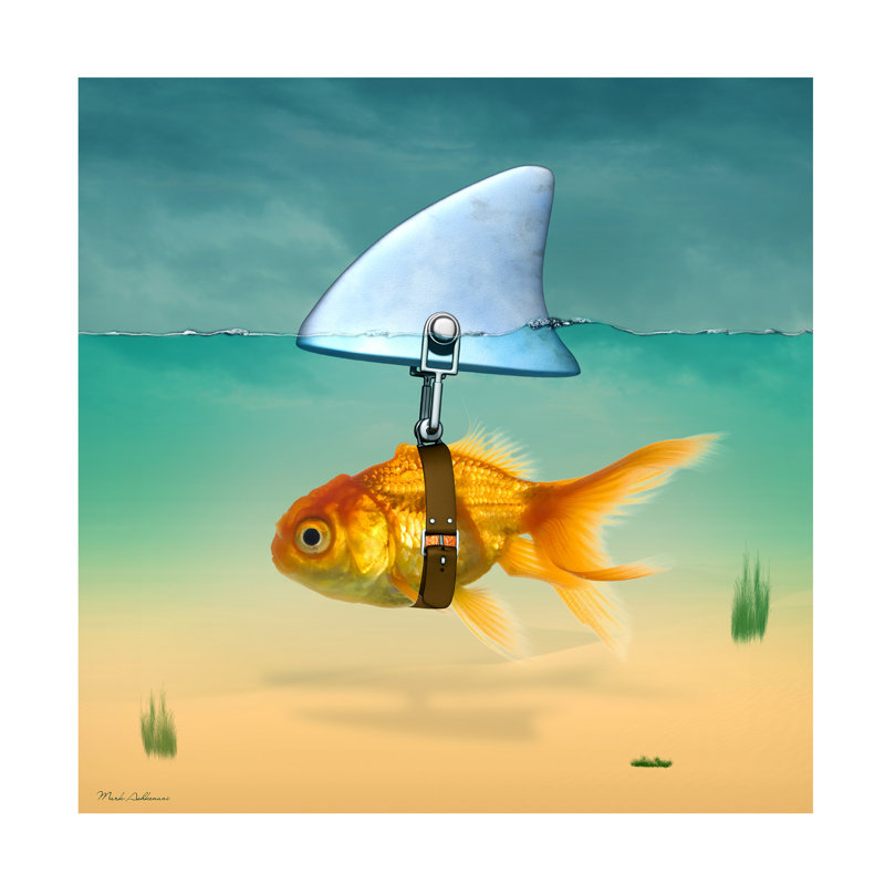 Art mural sur toile tendue - «Gold Fish» de Mark Ashkenazi pour décoration de salon, de chambre à coucher ou de bureau - 24 x 24