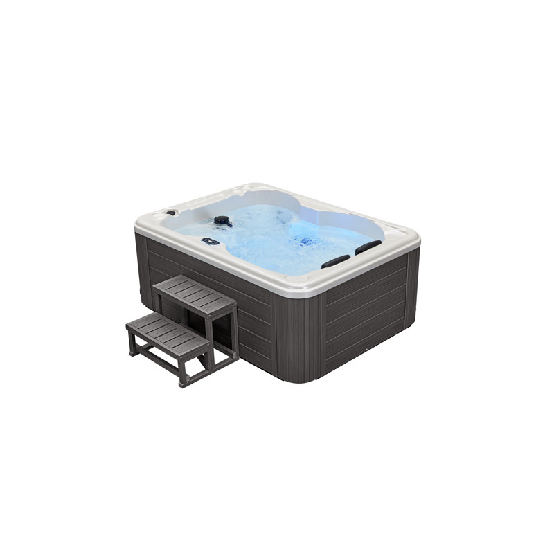 Gray Acrylic 4-Person Rectangle Hot Tub with 39 Jets