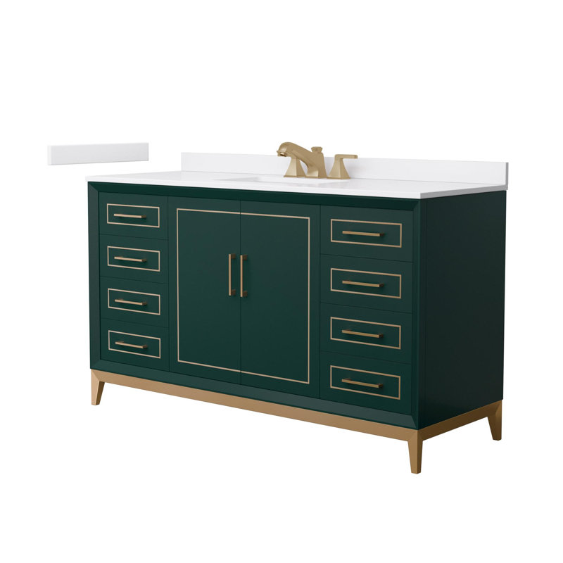 Marlena 60" Freestanding Single Bathroom Vanity with Cultured Marble Top, Satin Bronze, Green, 60"