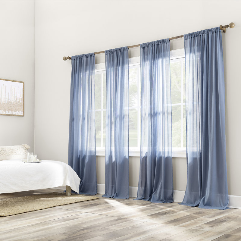Denim Blue Cotton Sheer Rod Pocket Curtain Panel 50" x 63"