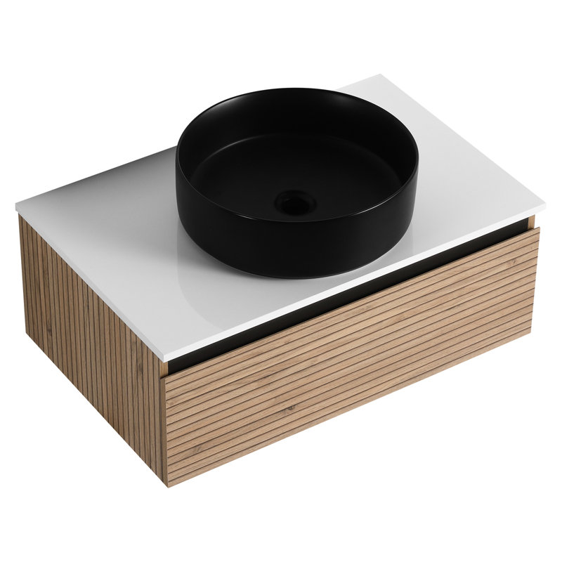 Meuble-lavabo de 30 po avec lavabo en céramique Art Black, tiroir à fermeture en douceur et 45 poignées biseautées