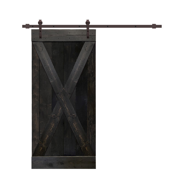 Charcoal Black Pine Wood Sliding Barn Door with Oil-Rubbed Bronze Hardware