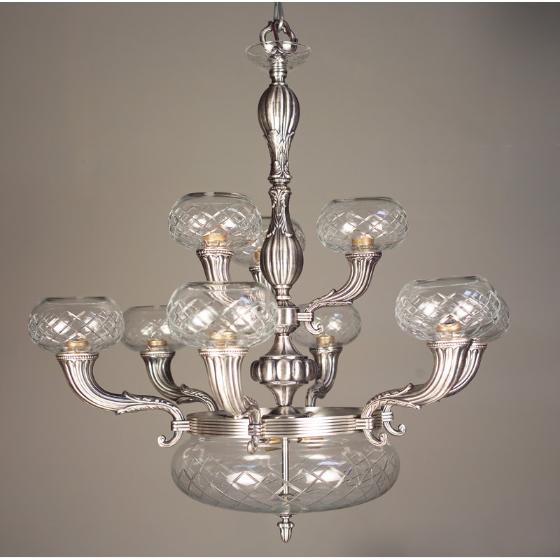 Luminaire suspendu 12 lumières urn Chatham, Argent millénaire