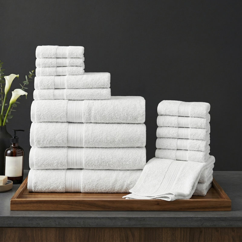 Ensemble de serviettes 100% coton doux et épais Como, Blanc, Ensemble de serviettes 18 pièces