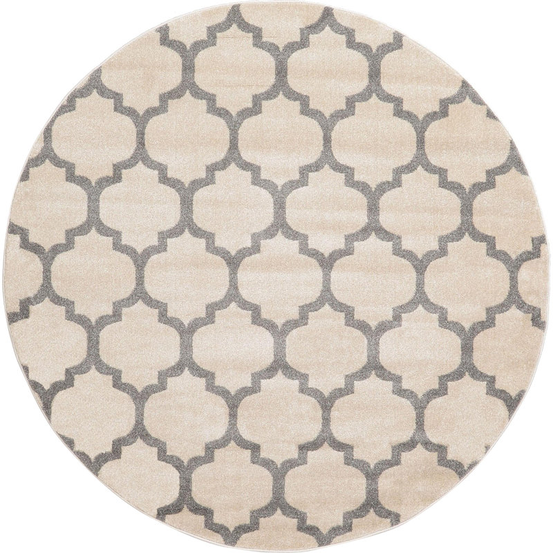 Tapis beige et gris à motif géométrique Molly, Rond 6 pi 1 po