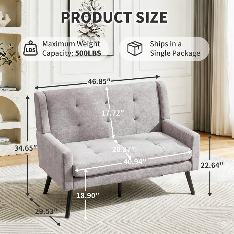 Canapé 47 po Mid-Century, Mélange de lin gris clair