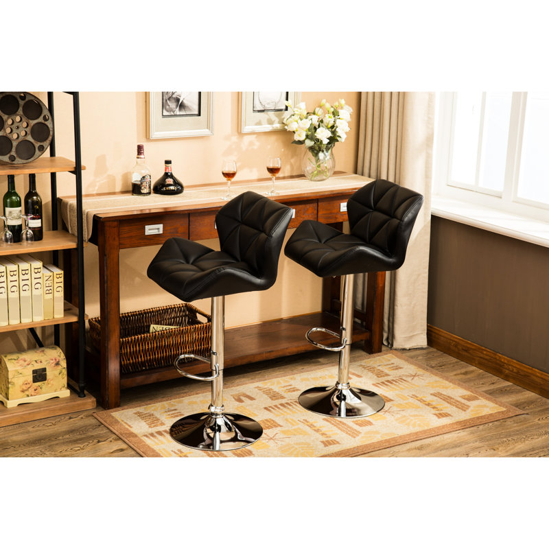 Tabourets de bar contemporains, noirs, de 2 - hauteur réglable hydraulique, siège en cuir PU Diamond, confortable avec repose-pieds noir et ajout pratique
