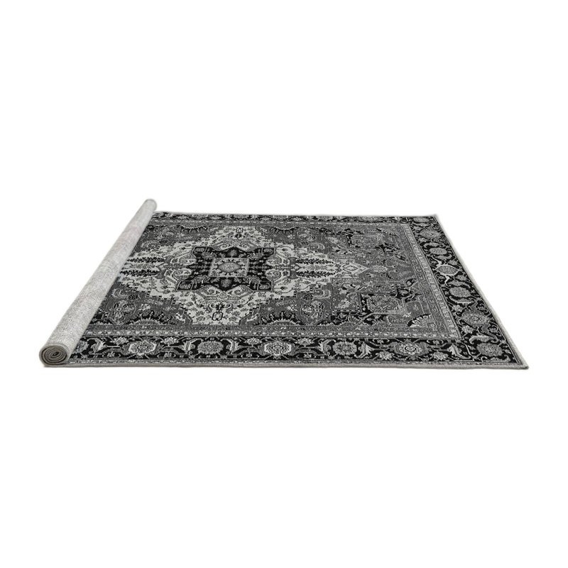 Tapis oriental gris / noir en polyester / chenille tissé à la machine, Carré de 6 pi