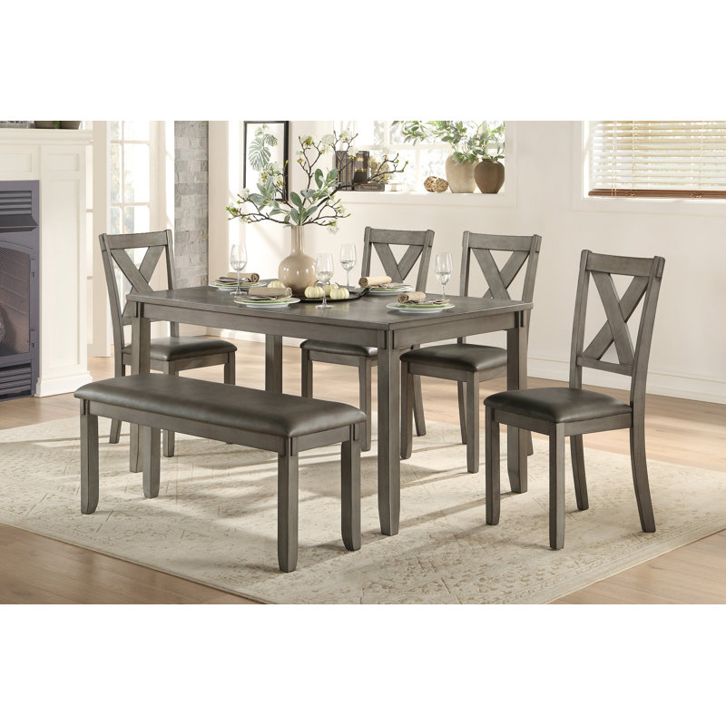Sasa Basia Gray Faux Leather Seat Rectangular Dining Room Set