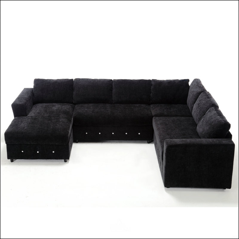 110.75" Sectional Sofa, Black Chenille