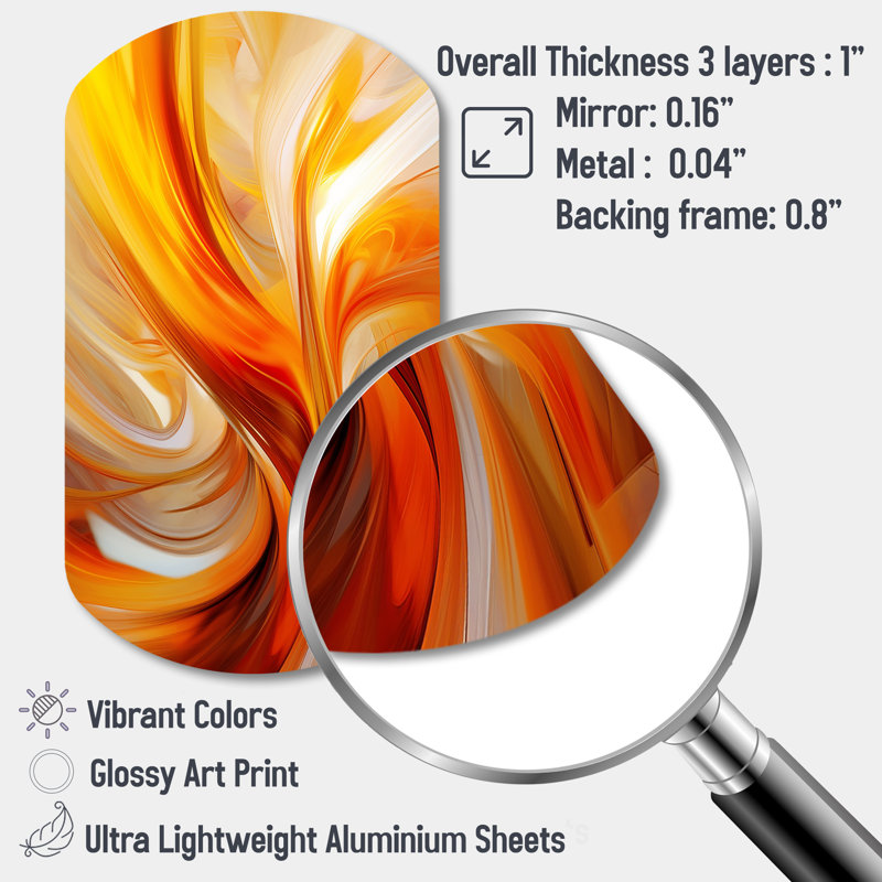 Orange Abstract Warm Fractal Design VII - Fractals Cylinder Shape Irregular Metal Wall Decor, 31" H x 19" W x 1" D