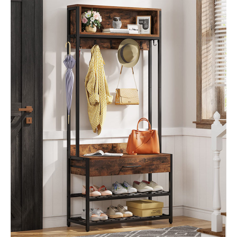 Rikijs Hall Tree 32'' Wide with Bench and Shoe Storage