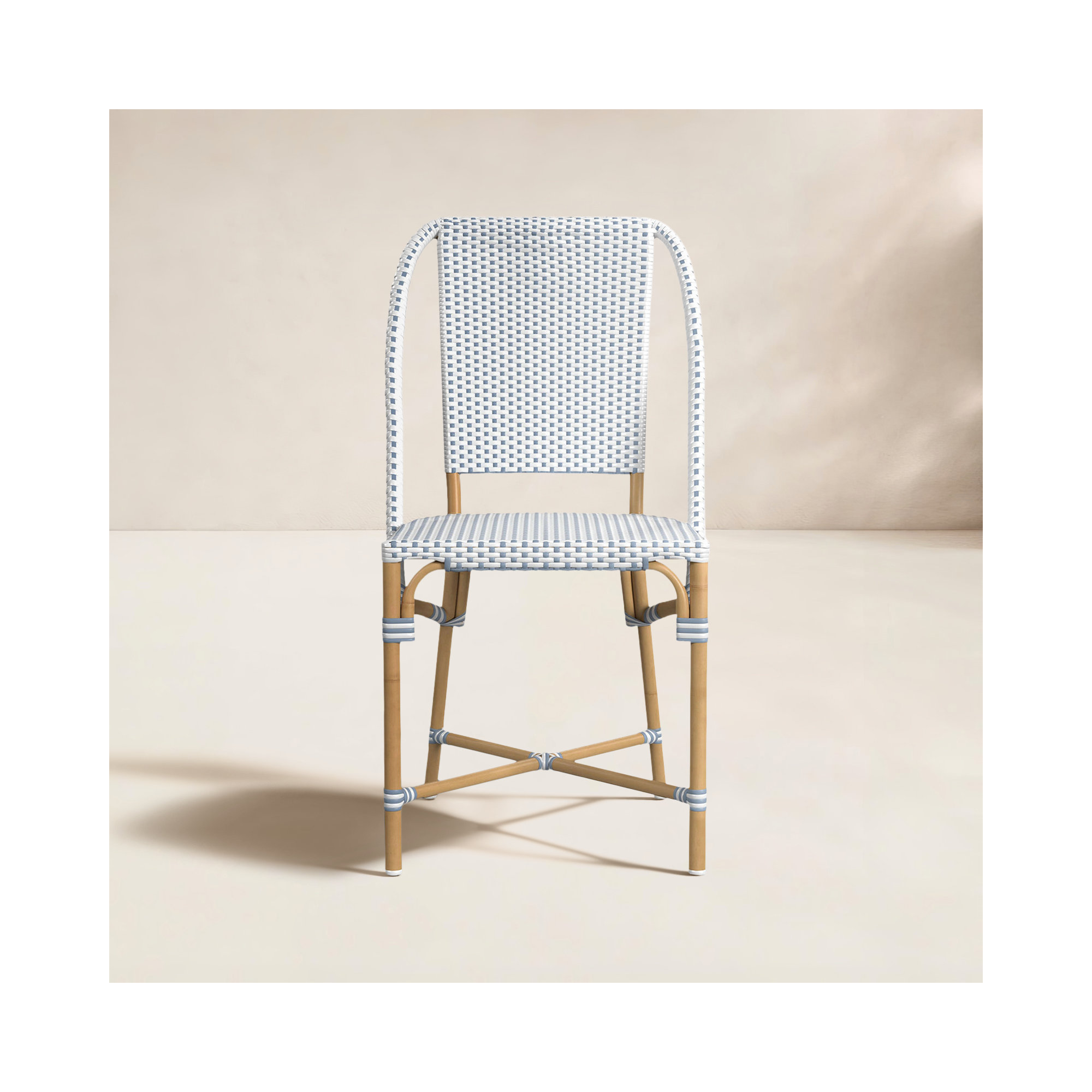 Ellie Wicker Dining Side Chair, Blue/White